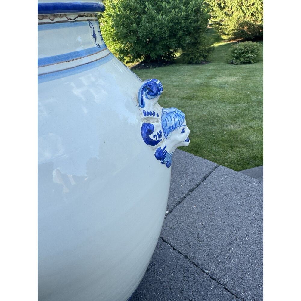 VTG Italian Majolica Blue & White Apothecary Jar Urn Unicorn Medicinali 18.5” - Picture 10 of 12
